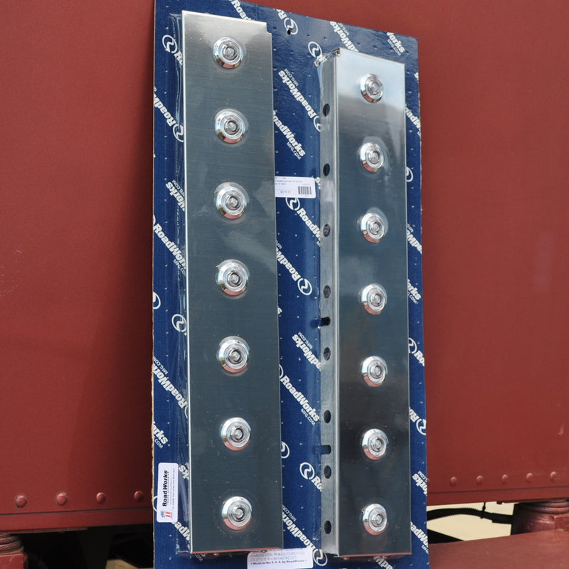 Peterbilt front air cleaner brackets w/14 amber LED bullseye lights, CLEAR lens w/chrome bezels - PAIR, fits all 15" diameter breathers