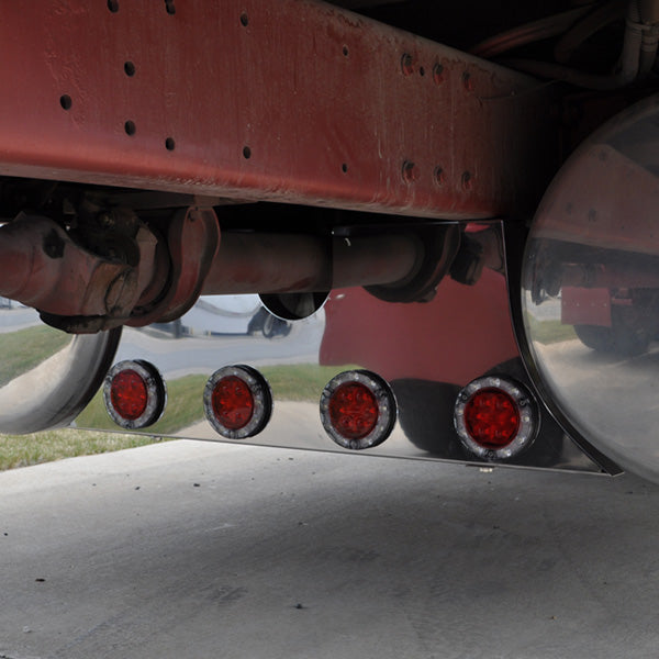 Peterbilt stainless steel fuel tank filler trim with 4 round 4" light holes