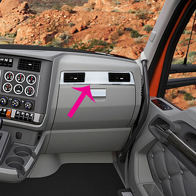 Kenworth T680 chrome plastic upper glove box/air conditioner vent trim