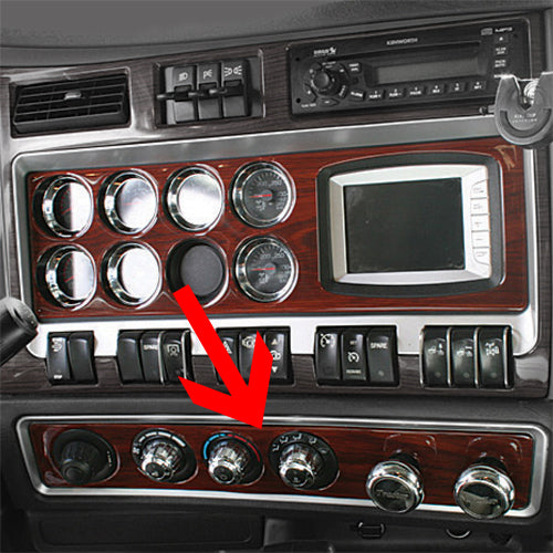 Kenworth T660/W900 2006+ plastic wood look air conditioner/brake knob panel w/4 holes