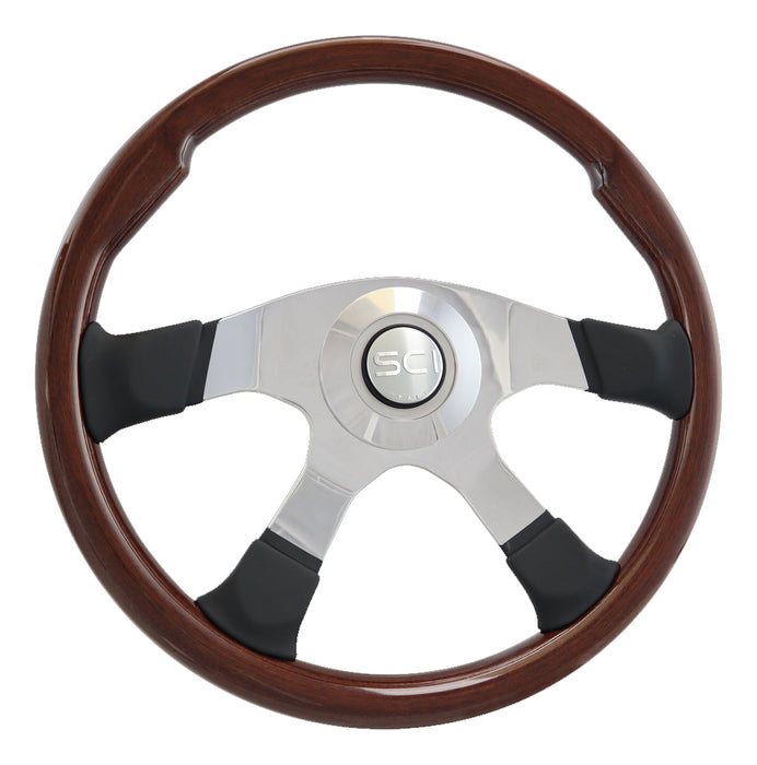 "Milestone" mahogany 18" steering wheel w/leather trim - 5 hole style