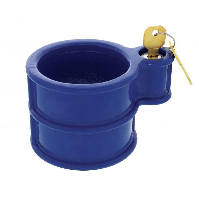 Blue heavy duty fifth wheel lock for standard fixed king pin