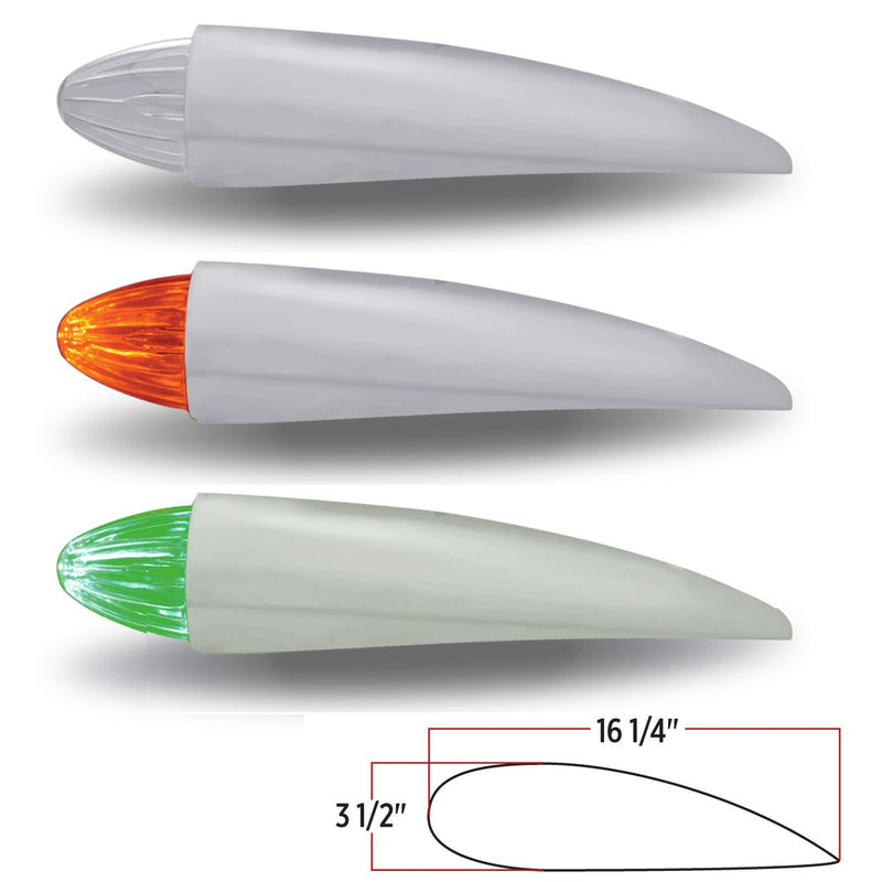 Dual Revolution Amber/Green 19 diode Grakon 1000-style LED torpedo cab light w/chrome housing - CLEAR lens