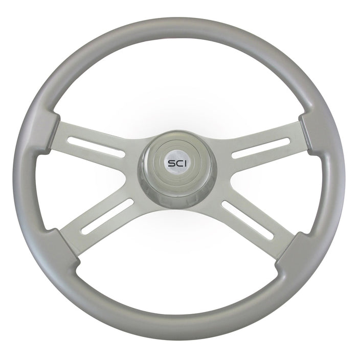 "Classic Silver" finish 18" wood steering wheel - 3 hole style