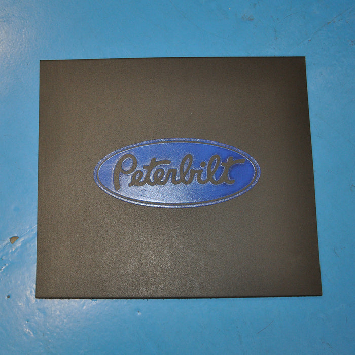Peterbilt 16" x 14" black front fender mudflap w/blue stamped logo