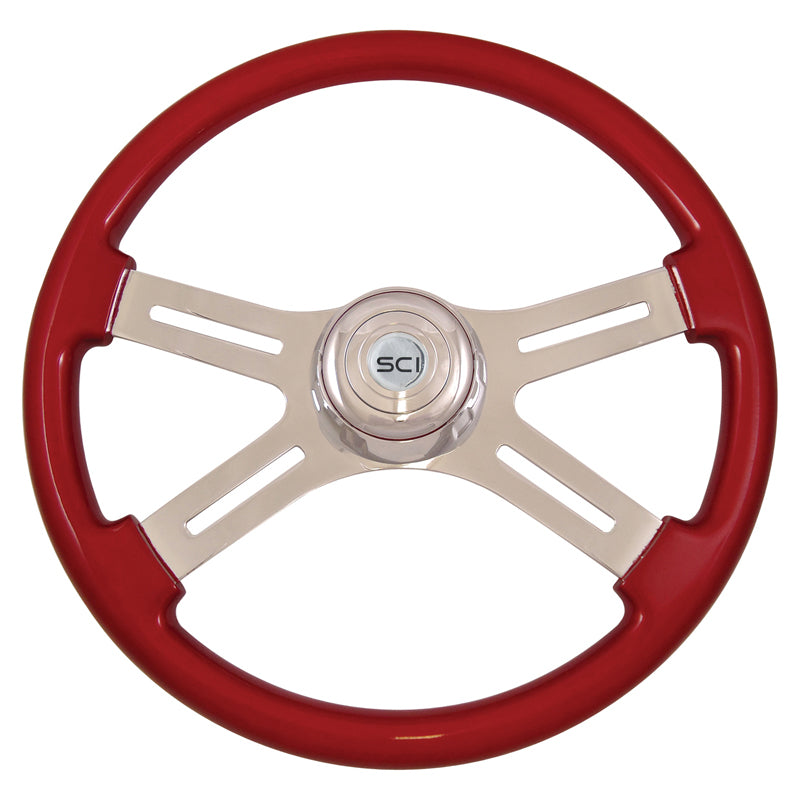 "Classic Red" finish 18" wood steering wheel - 3 hole style