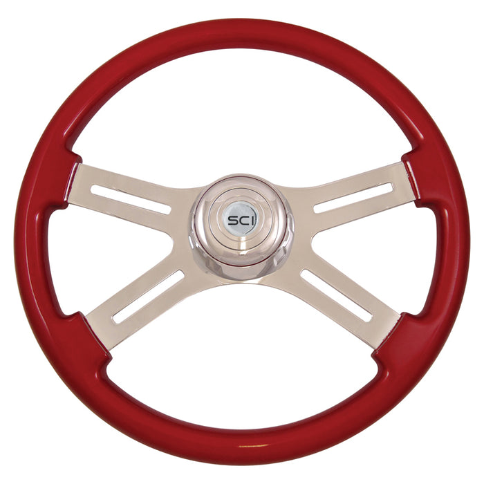 "Classic Red" finish 18" wood steering wheel - 3 hole style