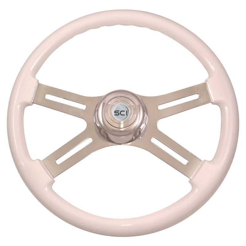 "Classic White" finish 18" wood steering wheel - 3 hole style