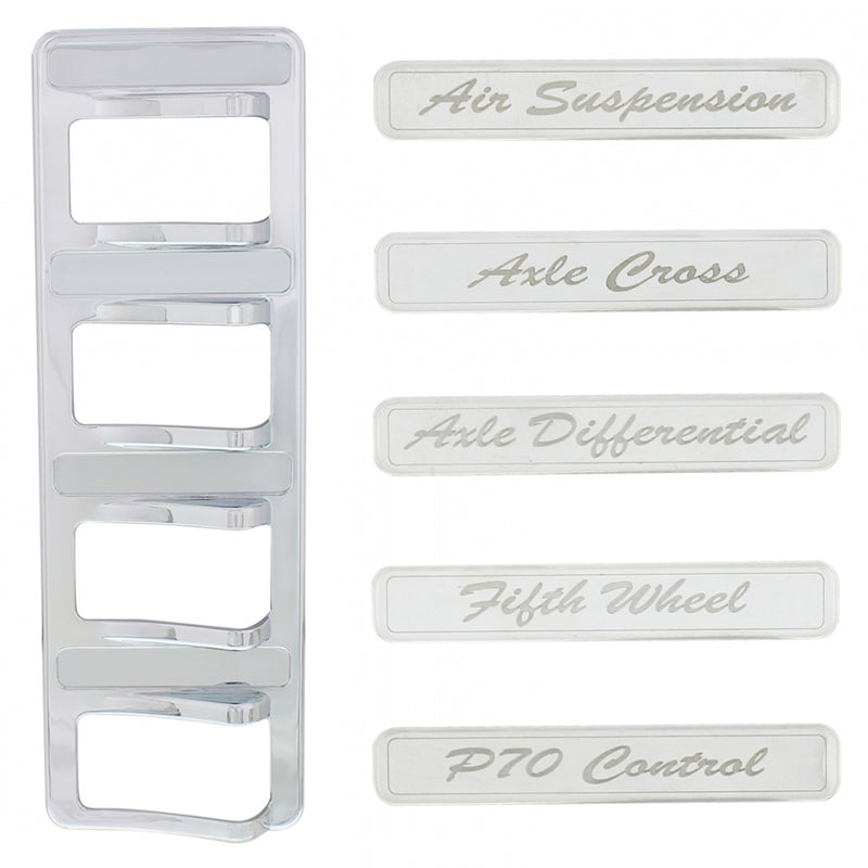 Peterbilt 567/579 chrome plastic rocker switch panel w/stainless steel nameplates - 4 switches