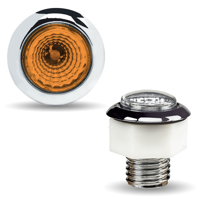Amber 1" mini button single-diode LED turn signal light w/reflector, threaded back