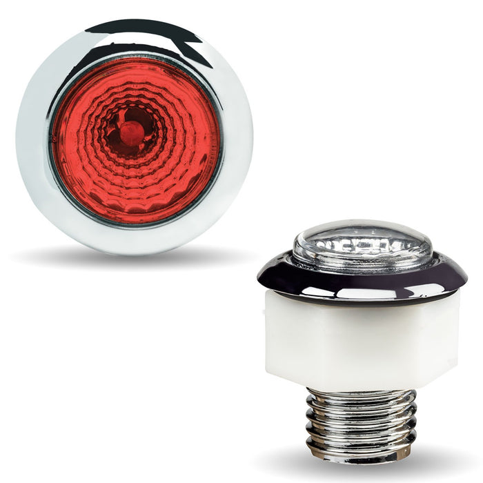 Red 1" mini button single-diode LED turn signal light w/reflector, threaded back