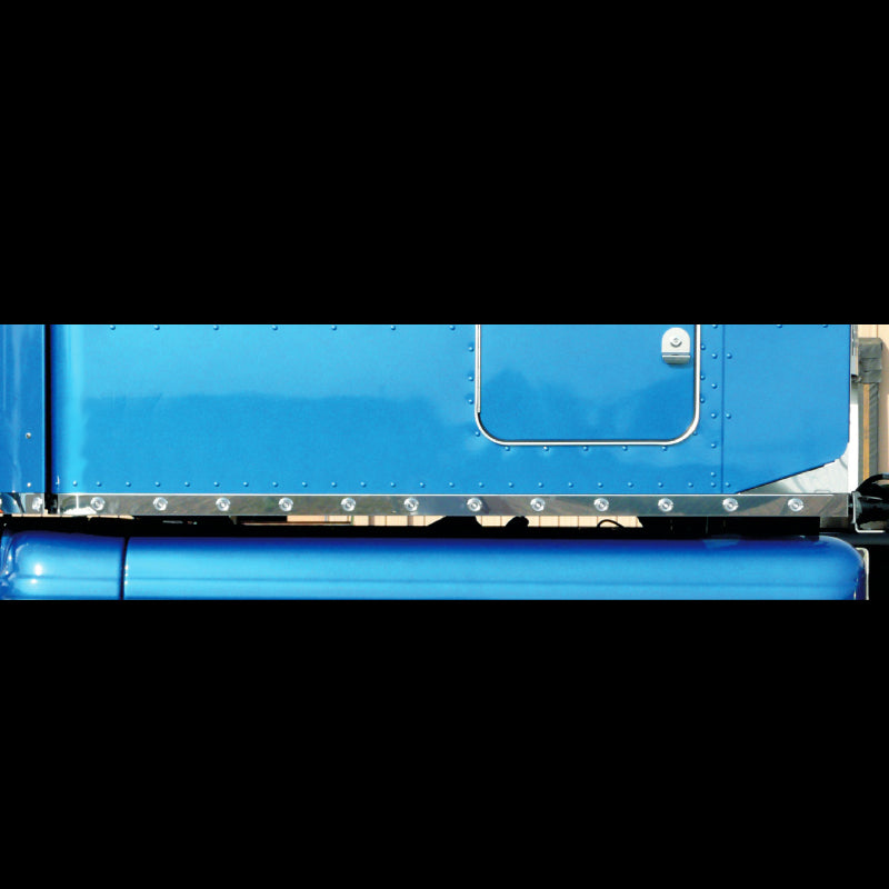 Peterbilt 386 stainless steel 70" sleeper panels + wing extensions w/30 amber bullseye LED lights - CLEAR lens