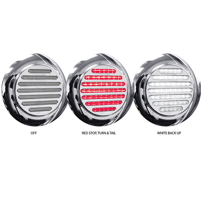 Dual Revolution Flatline Red/White 4" round 49 diode flange mount LED turn signal and backup light - CLEAR lens