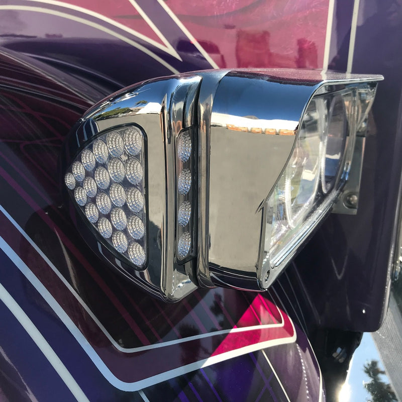 Dual Revolution Peterbilt 379 Amber/Blue 24 diode LED marker/turn signal/auxiliary light w/chrome bezel - SINGLE