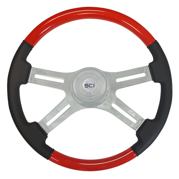 "Viper Red" painted wood 18" steering wheel w/leather grips - 3 hole style