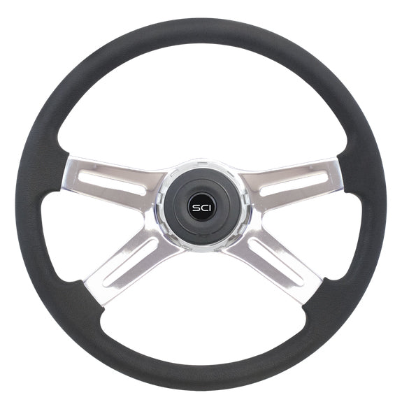 "Convoy" 18" black polyurethane steering wheel w/4 chrome spokes - 3 hole style