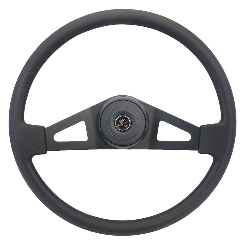 "Pinion" 18" black polyurethane steering wheel w/2 chrome spokes - 3 hole style