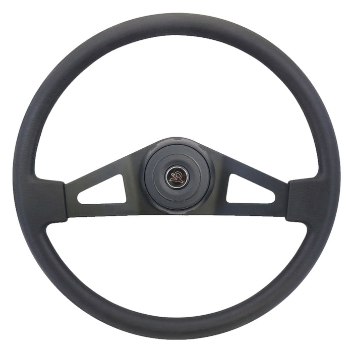 "Pinion" 18" black polyurethane steering wheel w/2 chrome spokes - 3 hole style