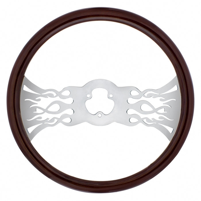 "Inferno" wood rim 18" steering wheel w/chrome spokes - 3 hole style