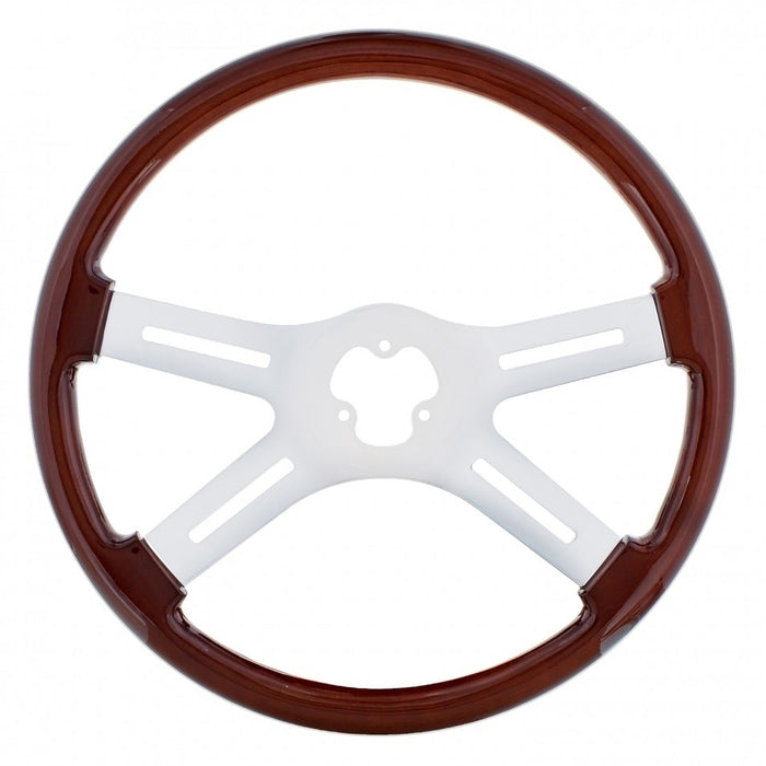 18" chrome 4 slotted spoke wood steering wheel - 3 hole style
