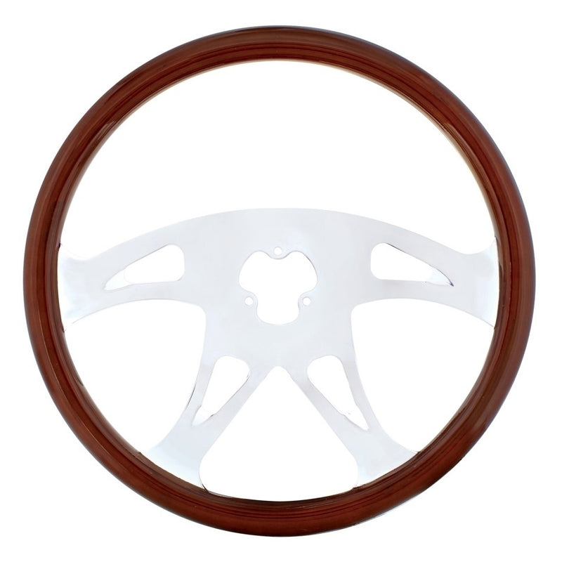 "Boss" Wood Rim 18" Steering Wheel W/Chrome Spokes - 3 Hole Style