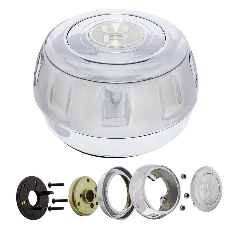 Kenworth 1997-2001 chrome steering wheel hub/horn button assembly - 3 hole style