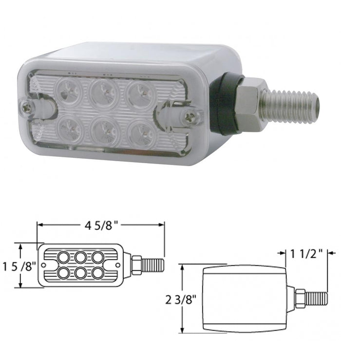 Straight-mount Amber/Red rectangular 6 diode LED turn signal pedestal light - CLEAR LENS