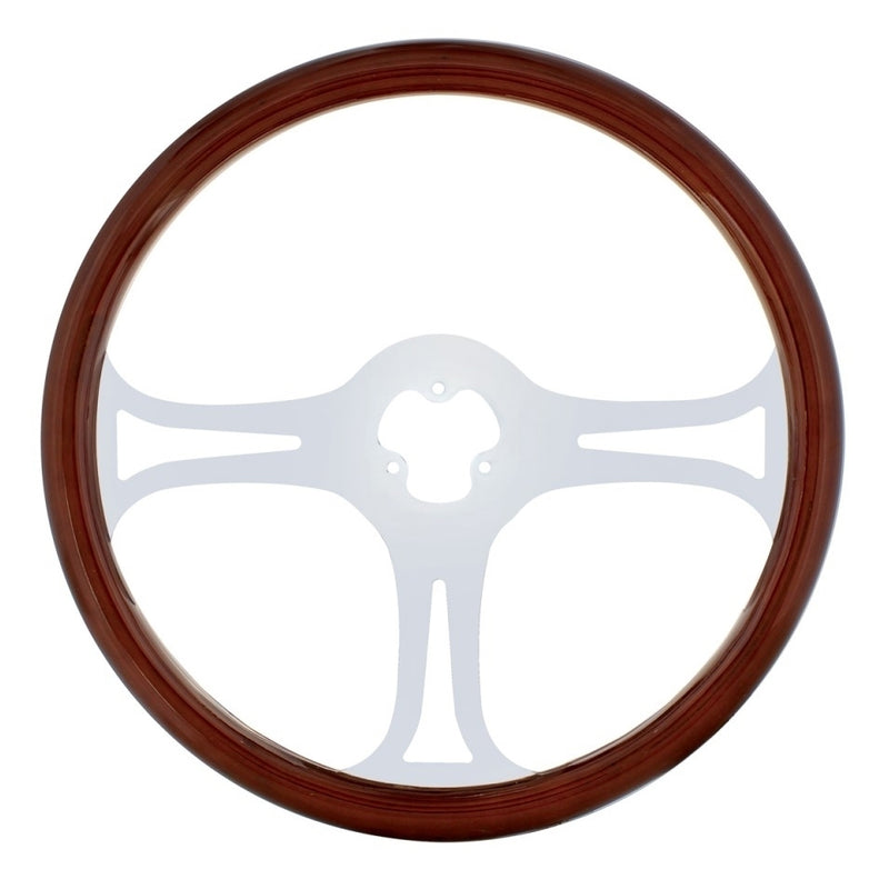 "Blade" Wood Rim 18" Steering Wheel W/Chrome Spokes - 3 Hole Style