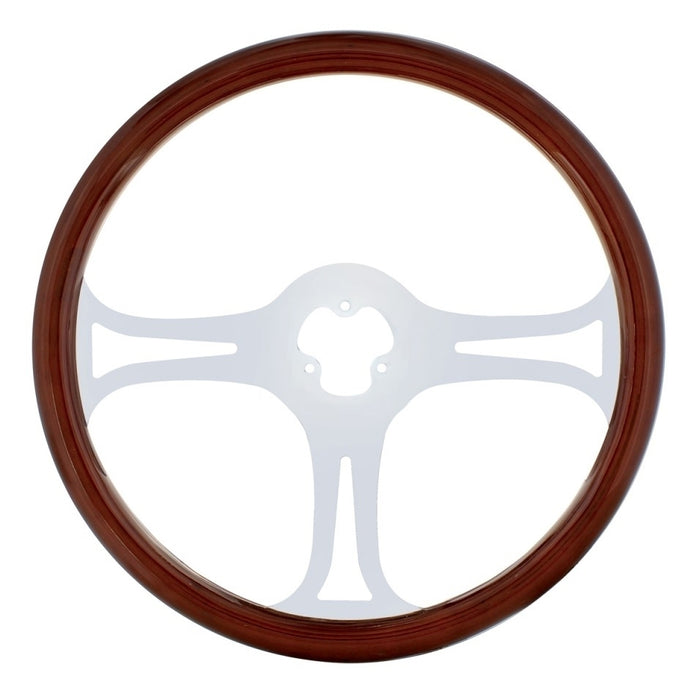 "Blade" wood rim 18" steering wheel w/chrome spokes - 3 hole style
