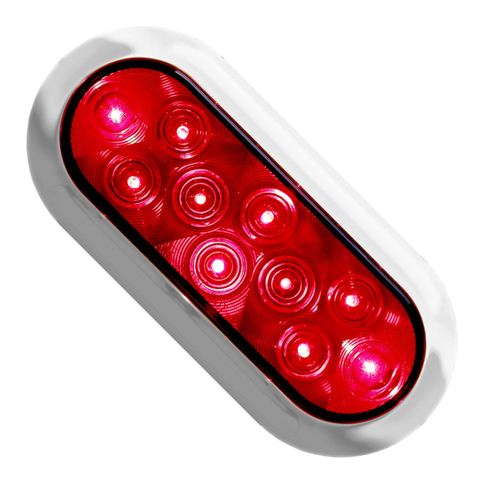 Piranha Red oval 10 diode LED stop/turn/tail flush mount light with chrome bezel