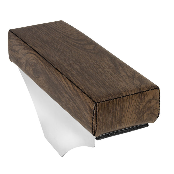 Dark wood-look vinyl universal add-on armrest w/black stitching - SINGLE