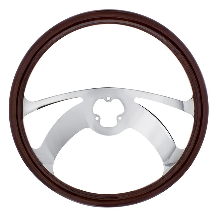 "Scorpion" wood rim 18" steering wheel w/chrome spokes - 3 hole style