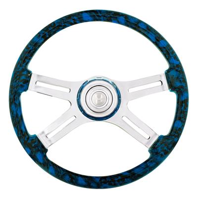 "Blue Skulls" Painted Wood 18" Steering Wheel W/Chrome Spokes - 3 Hole Style