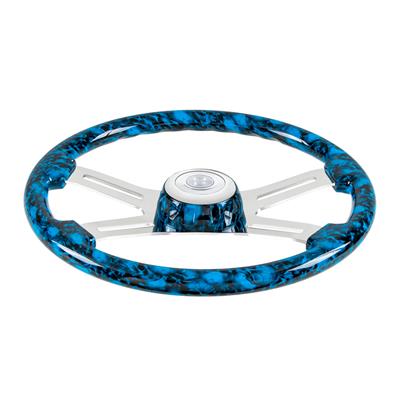 "Blue Skulls" Painted Wood 18" Steering Wheel W/Chrome Spokes - 3 Hole Style