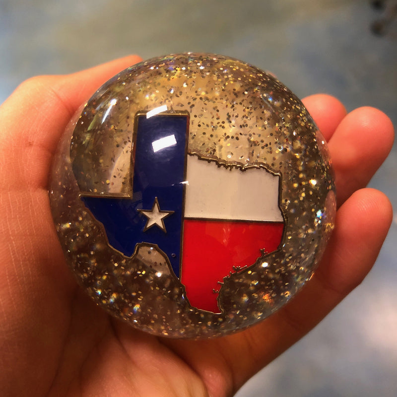 Texas flag embedded logo 2.25" diameter round gear shift knob