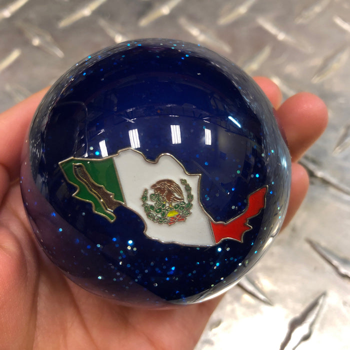 Mexico flag embedded logo 2.25" diameter round gear shift knob