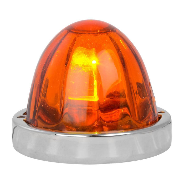 Watermelon style glass lens incandescent marker OR turn signal light w/surface mount base - SINGLE