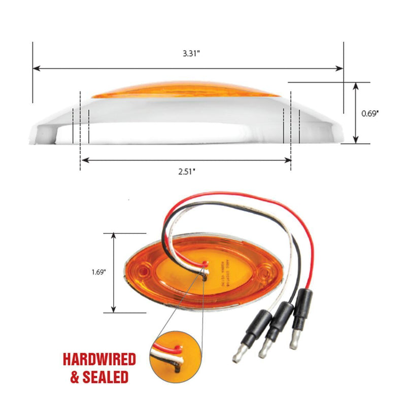 Amber 4 diode small oval y2k LED marker/turn signal light, CLEAR lens - 3 wire