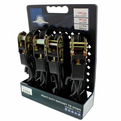 1" x 15' ratchet tie down / strap w/S hook, 1500 lb break strength
