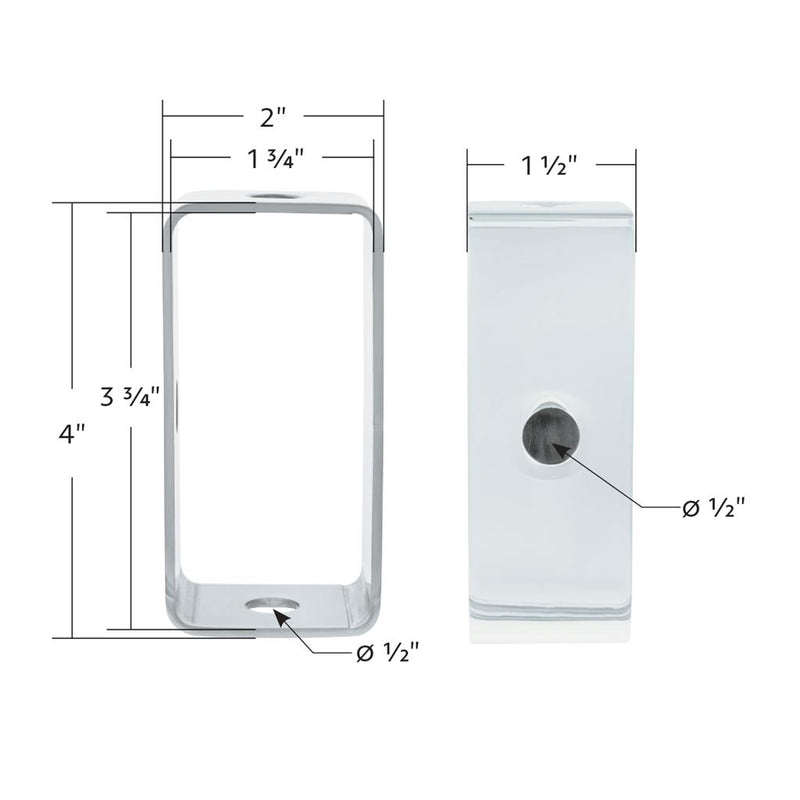 Stainless steel pedestal light mounting bracket - 4" x 1/2" x 2"