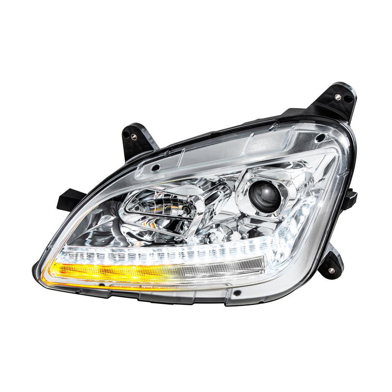 Peterbilt 579 projection-style halogen headlight assembly w/sequential LED turn signal - SINGLE