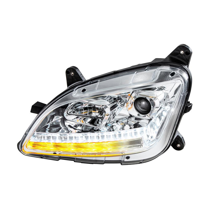 Peterbilt 579 projection-style halogen headlight assembly w/sequential LED turn signal - SINGLE