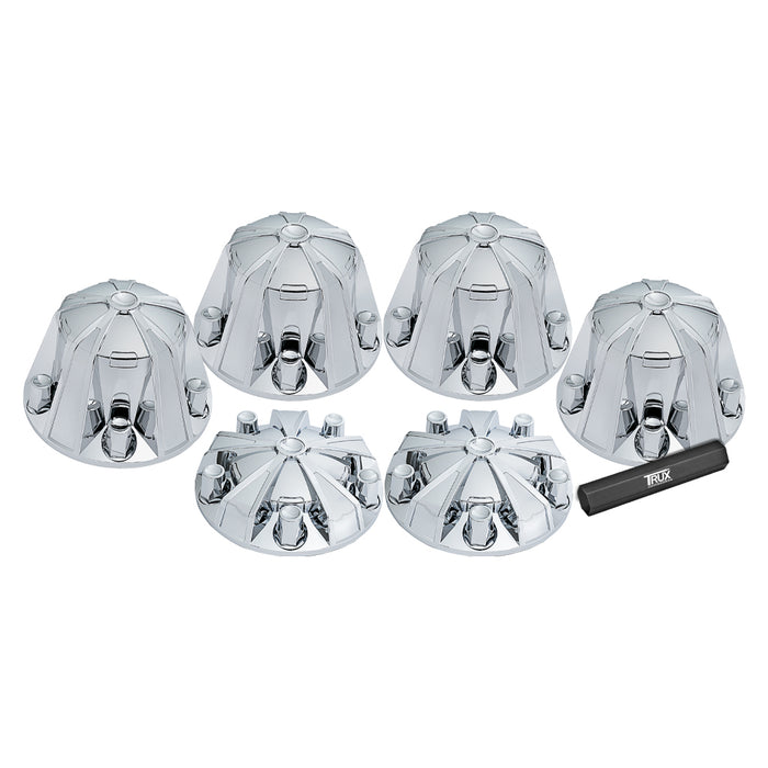 MAG set of 6 chrome plastic axle covers - 2 steers, 4 drives, plus installation tool