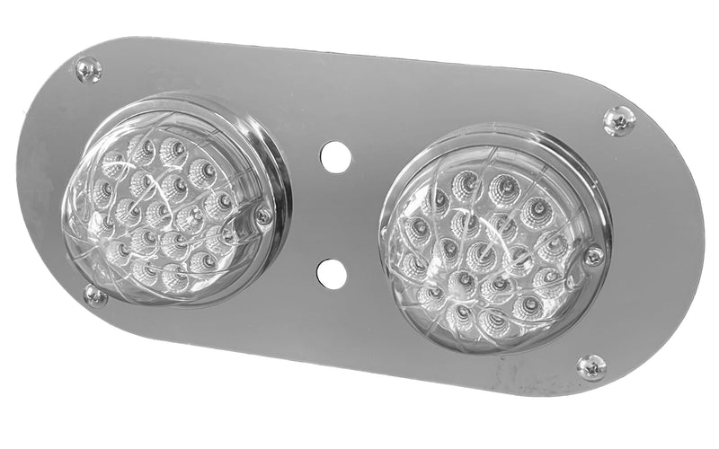 Peterbilt 359/379/389 or Kenworth W900L stainless steel above door dome light plate w/2 watermelon light holes, with 2 switch holes