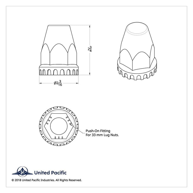 33mm chrome plastic lug nut cover w/flange