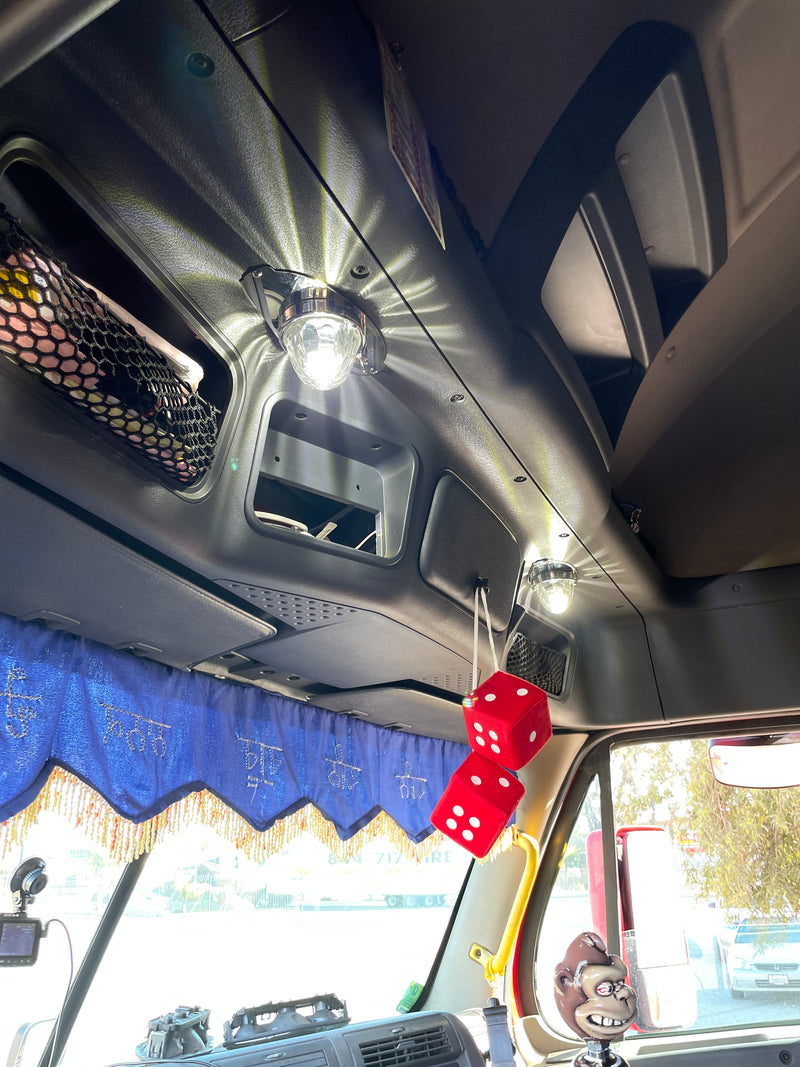 Freightliner Cascadia 2008-2018 stainless steel overhead dome light plate w/holes for 1 watermelon light and 1 toggle switch