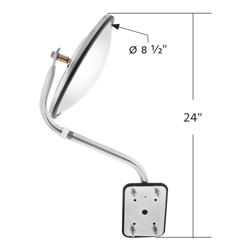Stainless steel convex 8" round pod mount hood mirror - SINGLE