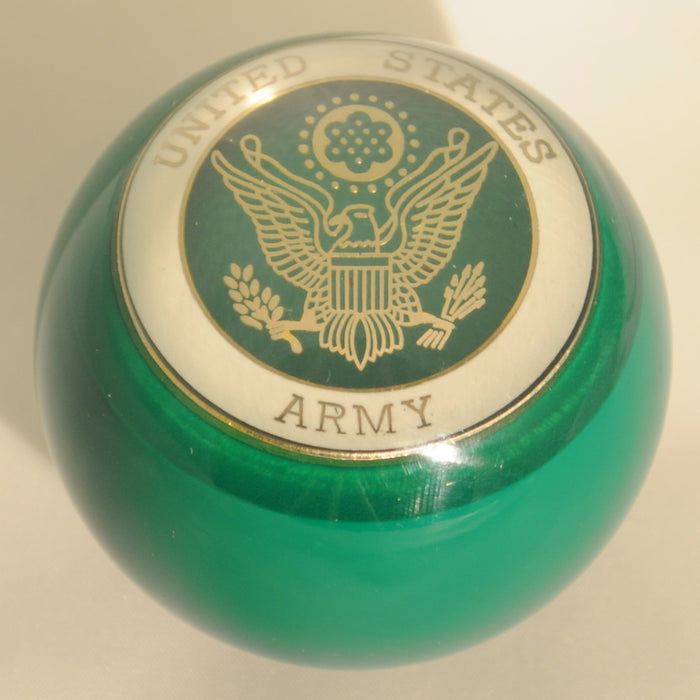 Green w/Army embedded emblem 2.25" diameter round gear shift knob
