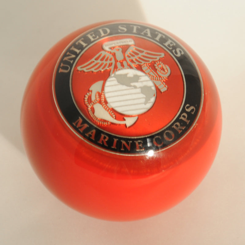 USMC Marine Corps embedded emblem 2.25" diameter round gear shift knob