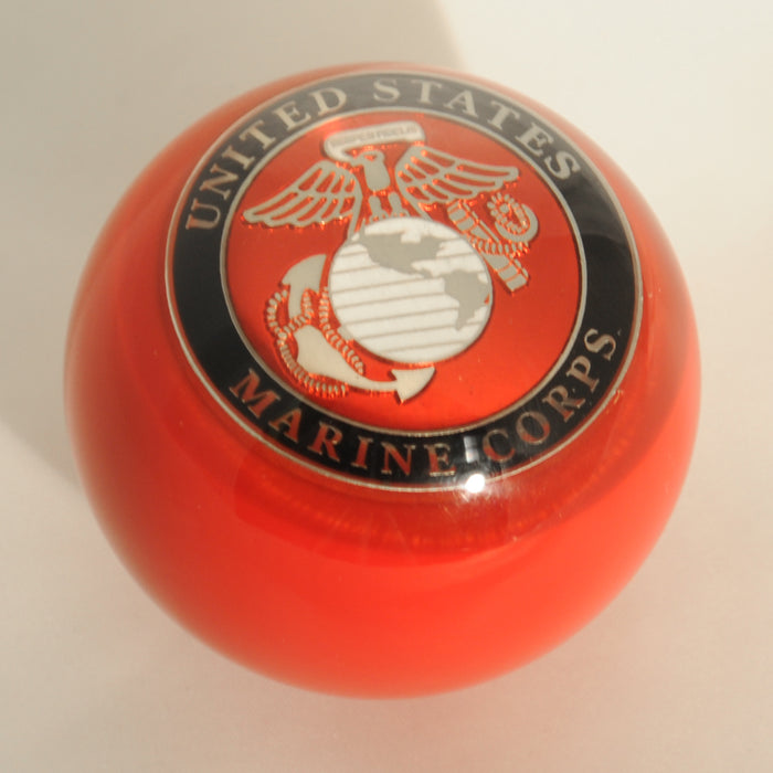 Red w/Marine Corps embedded emblem 2.25" diameter round gear shift knob